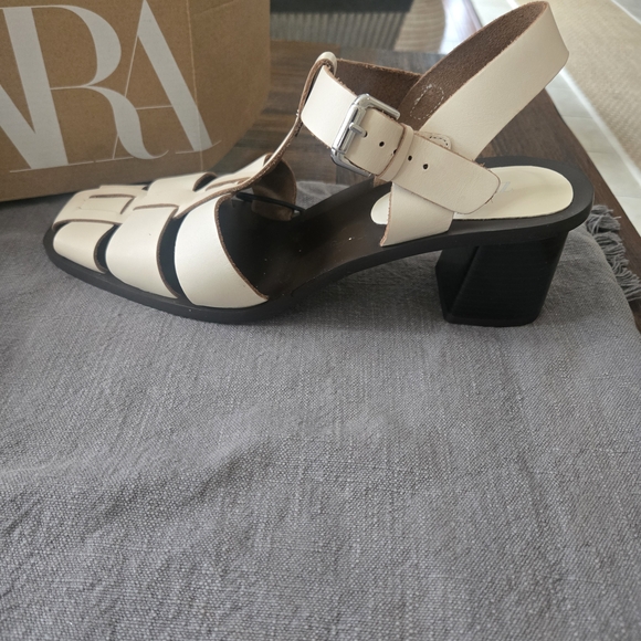 Zara Women's Black and Cream Fisherman Sandals With Heel Size 11 NWT - Picture 3 of 8
